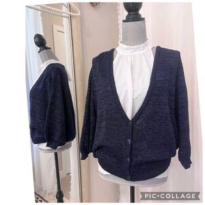 VERVE METALLIC BLUE CARDIGAN & BISOU BISOU WHIYE HALTER TIE BACK NECK TOP BUNDLE